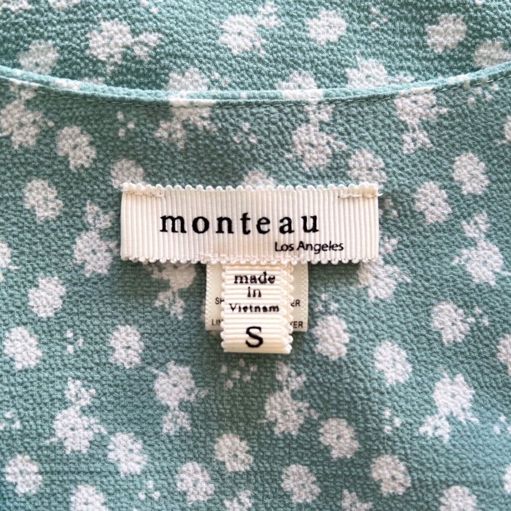 Monteau Los Angeles Green Floral Faux Wrap Mini Dress - Picture 3 of 4
